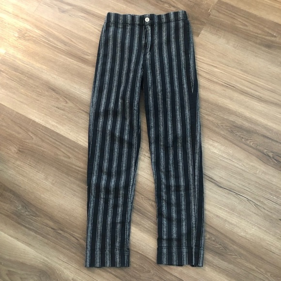 Brandy Melville Black White Stripe High Waist Skinny Cotton Pant Women size XS-S - Picture 1 of 7